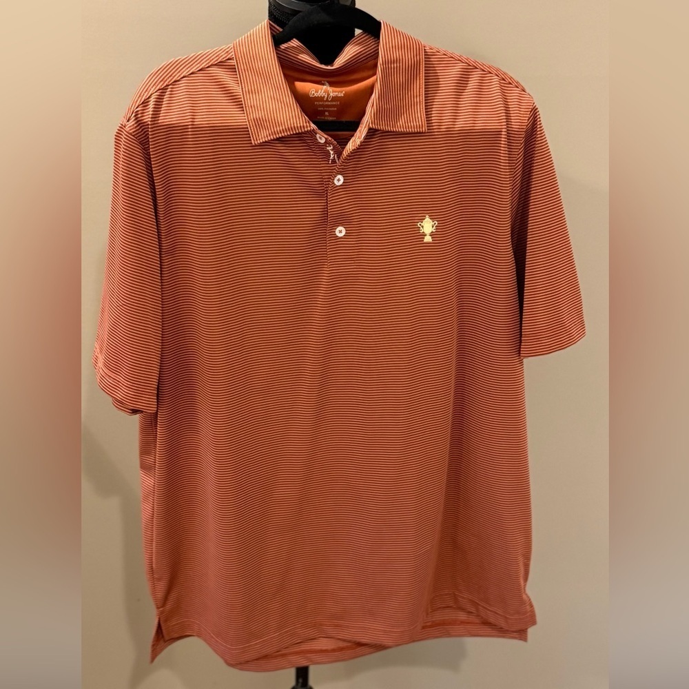 Men’s BOBBY JONES Deep orange stripe performance golf polo- Size XL